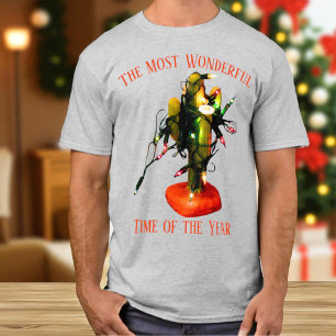 Camiseta Luces de Navidad de Vela de Cactus al Estilo del S