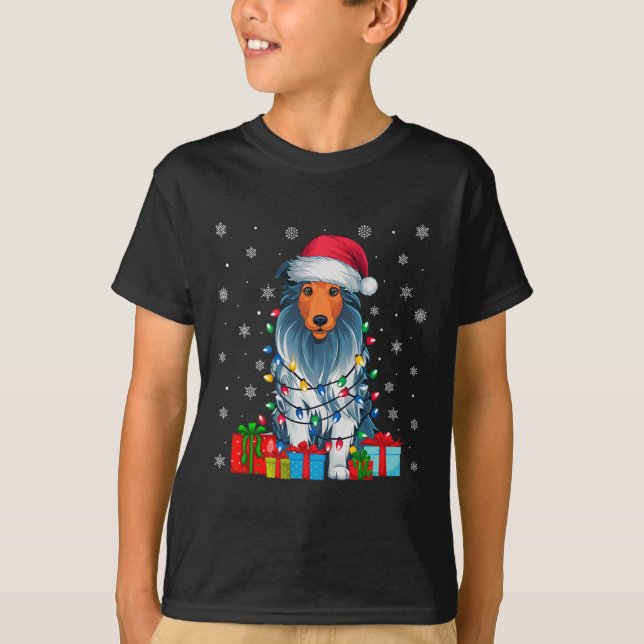 Camiseta Luces de Navidad feas de perro de Santa Hat con la (Anverso)