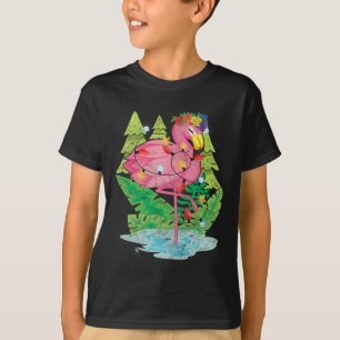 Camiseta Luces de Navidad Flamingo Pájaro Animal Tropical N