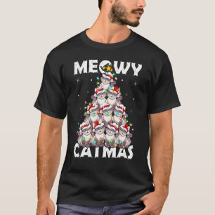 Camiseta Luces de Navidad Gato Santa Meowy Catmas Gato Navi