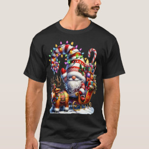 Camiseta Luces de Navidad Gnome Santa Claus Montando Trineo