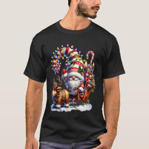 Camiseta Luces de Navidad Gnome Santa Claus Montando Trineo