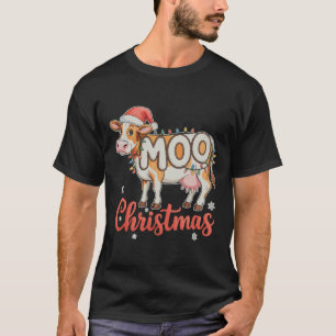 Camiseta Luces de Navidad MOO Vaca Granjero Agricultura