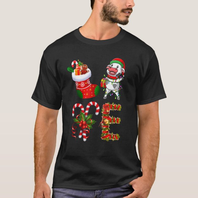 Camiseta Luces de Navidad para Vaca Lechera Led Gorro de Sa (Anverso)
