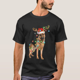 Camiseta Luces de Navidad Pastor Alemán Reno Santa Gorra