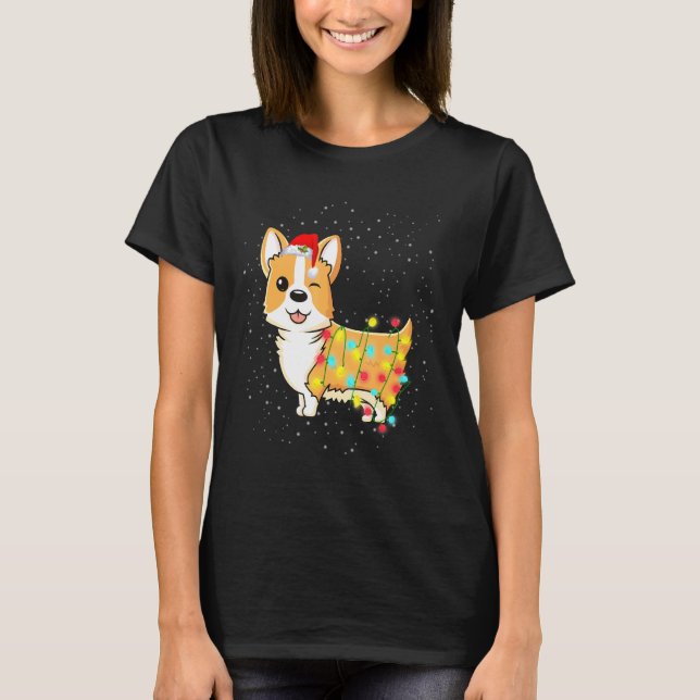 Camiseta Luces de Navidad Perrito Corgi Adorable (Anverso)