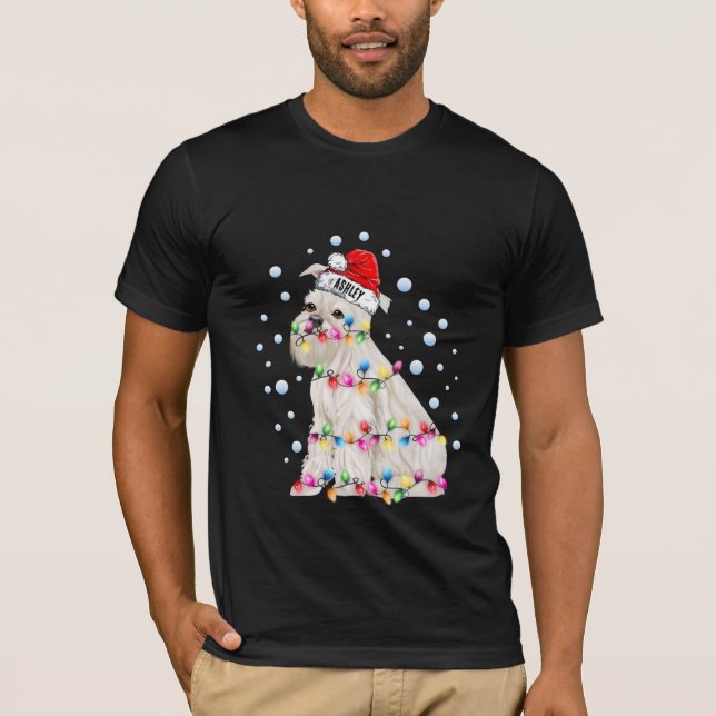 Camiseta Luces de Navidad Perro Schnauzer Miniatura Cachorr (Anverso)