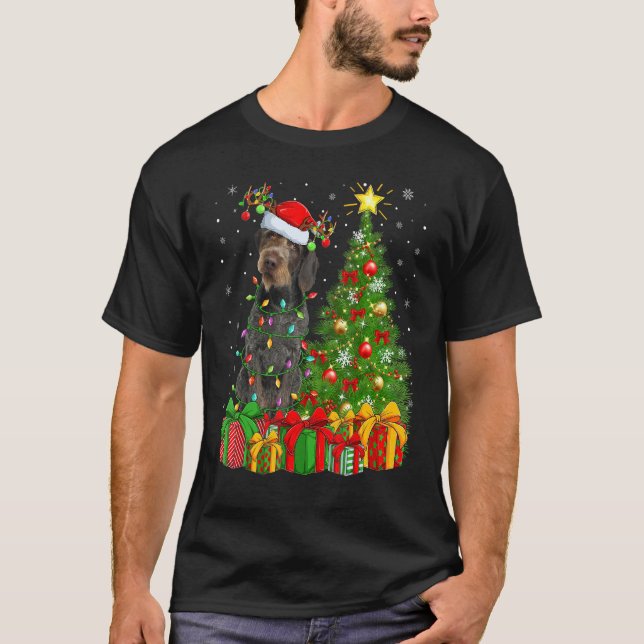 Camiseta Luces de Navidad Pointer de Pelo Cargado Alemán Na (Anverso)