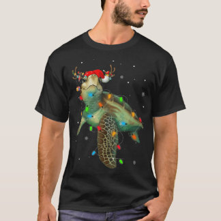 Camiseta Luces de Navidad Tortuga Marina Gorro de Santa Div