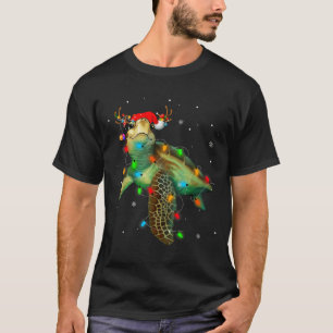Camiseta Luces de Navidad Tortuga Marina Gorro de Santa Div