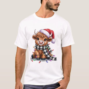 Camiseta Luces de Navidad Vaca Altas Tierras Sombrero de Sa