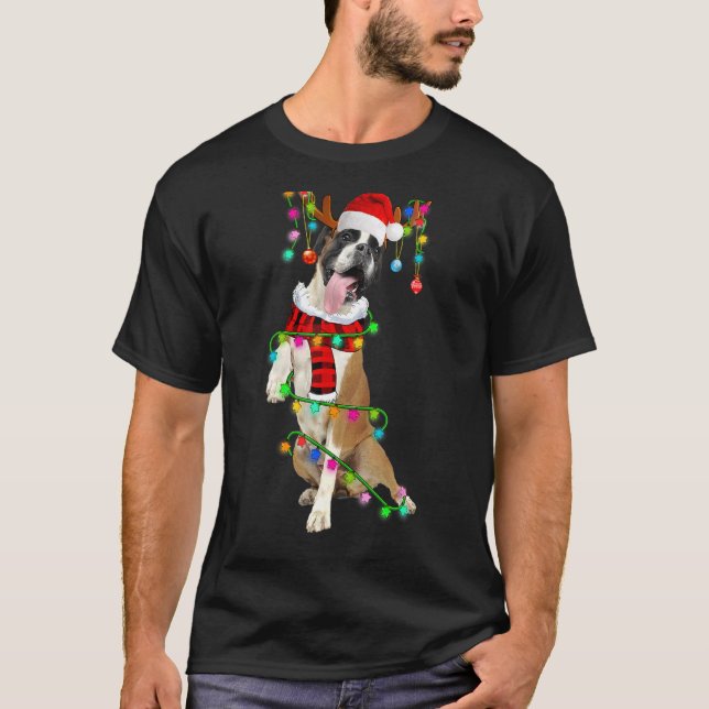 Camiseta Luces de Navidades de cachorros de Boxer Dog Santa (Anverso)