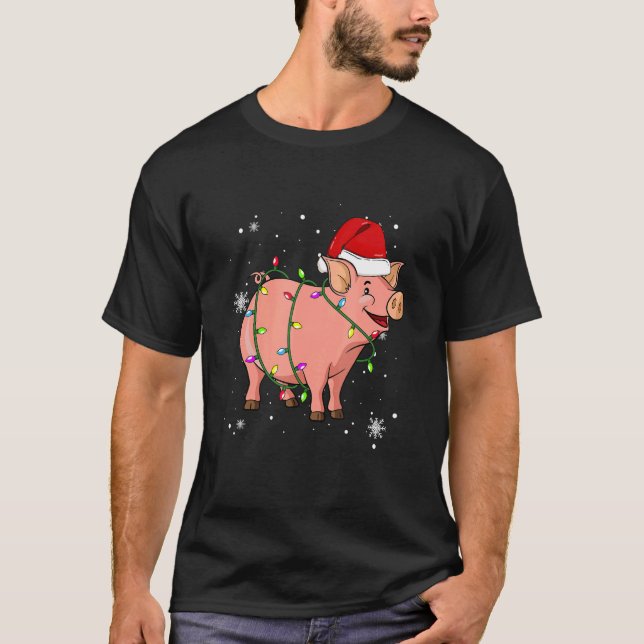 Camiseta Luces De Navidades De Cerdo Lideraron A Navidades  (Anverso)