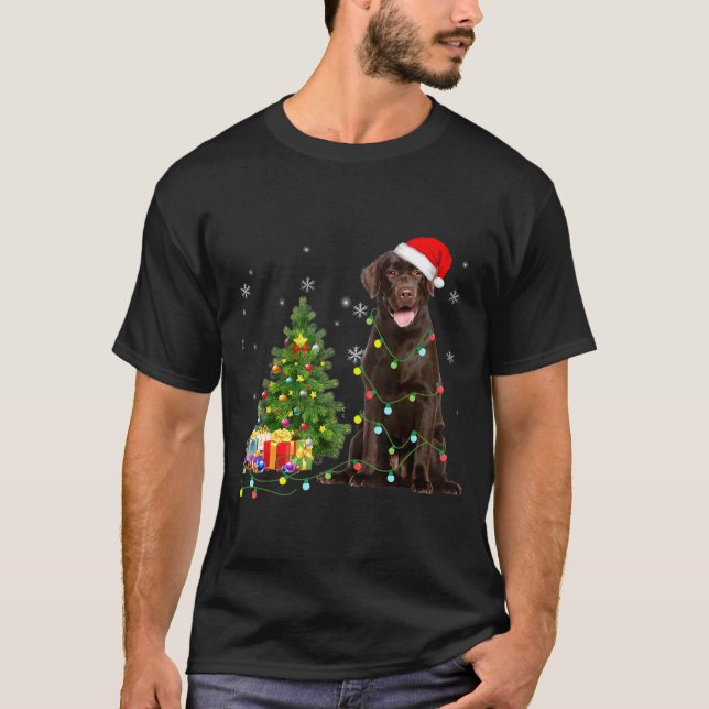 Camiseta Luces de Navidades de chocolate Labrador Santa Hat (Anverso)