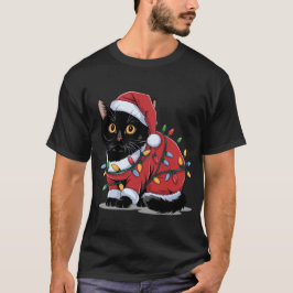 Camiseta Luces de Navidades de disfraces de Cat Santa Hat