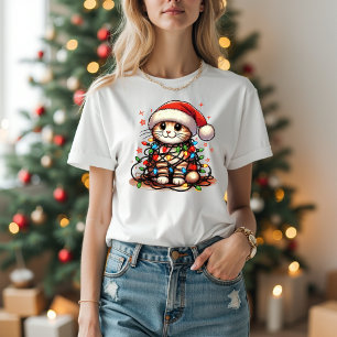 Camiseta luces de navidades de gatos lindos