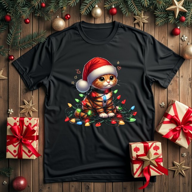 Camiseta luces de navidades de gatos lindos (Subido por el creador)