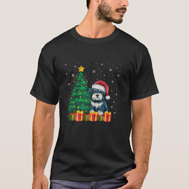 Camiseta Luces de Navidades del Schnauzer Santa Hat en mini (Anverso)