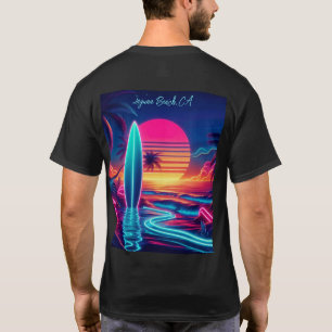 Camiseta Luces de neón de la tabla de surf del atardecer-