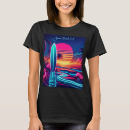 Camiseta Luces de neón de la tabla de surf del atardecer-