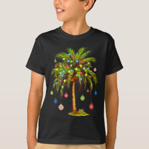 Camiseta Luces de palmera de Navidad hawaiana tropical Xmas