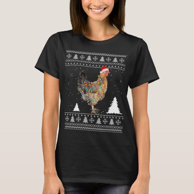 Camiseta Luces de pollo con Navidades de Santa Hat Pajamas  (Anverso)