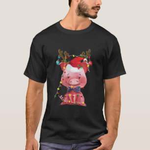 Camiseta Luces de Reno Cerdo de Santa Regalos de Navidad