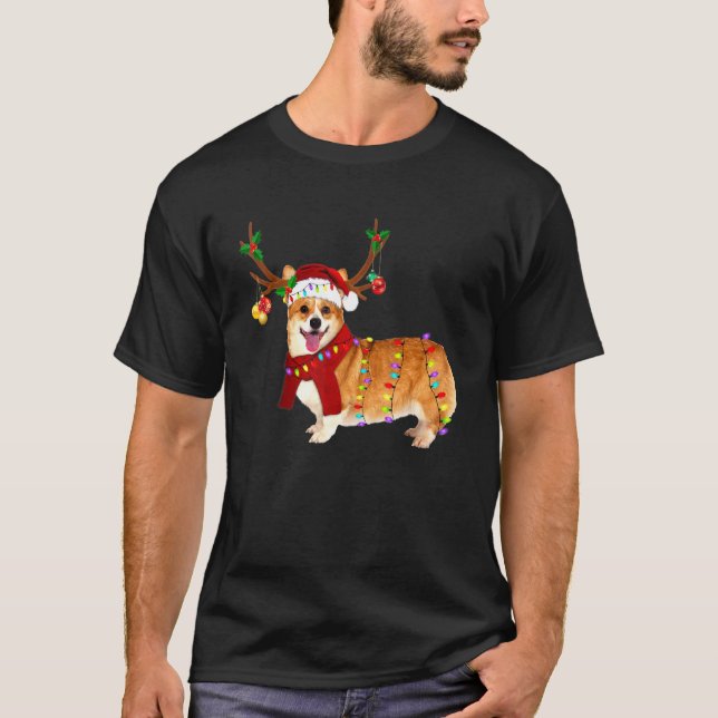 Camiseta Luces de Reno de Corgi de Santa Navidad (Anverso)