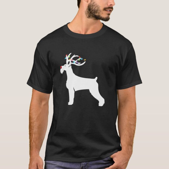 Camiseta Luces de reno de perro de Schnauzer colocadas en S (Anverso)
