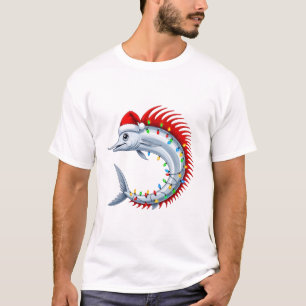 Camiseta Luces de sombrero de Santa de pez remo Divertida N