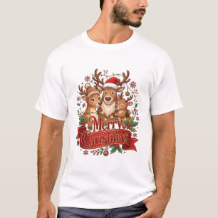 Camiseta Luces de sombrero de Santa familia de renos Feliz 