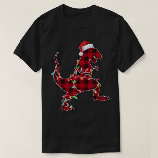 Camiseta Luces de T-Rex de Navidad a cuadros
