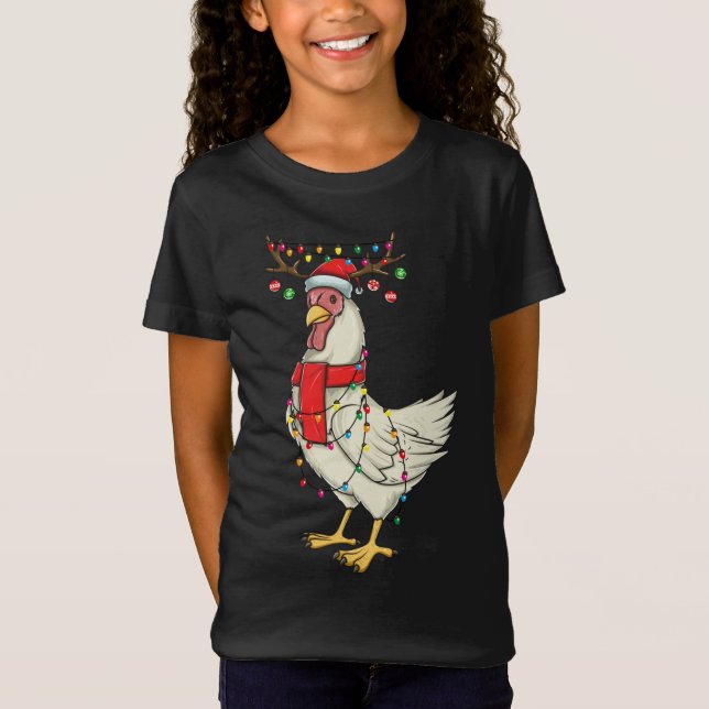 Camiseta Luces De Vacaciones De Pollo De navidad Con Antler (Anverso)