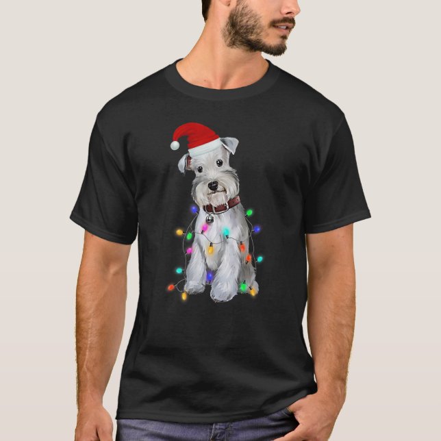 Camiseta Luces del árbol de Navidad de perro Schnauzer (Anverso)