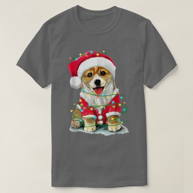 Camiseta Luces del árbol de navidad de Santa Corgi (Diseño del anverso)