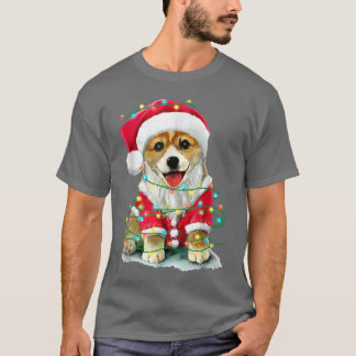 Camiseta Luces del árbol de navidad de Santa Corgi
