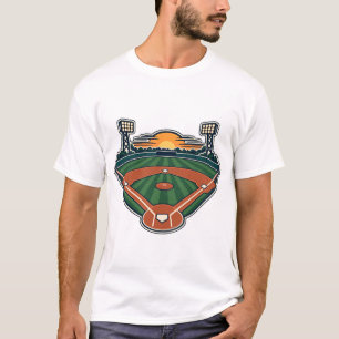 Camiseta Luces del Estadio del Campo de Béisbol al Atardece