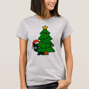 Camiseta Luces divertidas de gato negro en el árbol de Navi