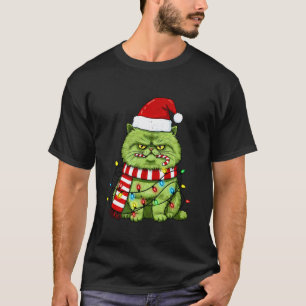 Camiseta Luces divertidas de Navidad de gato persa verde pa