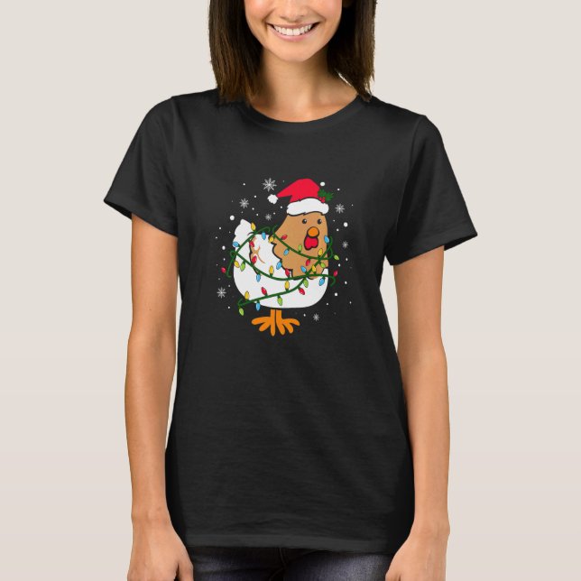 Camiseta Luces Divertidas de Pollo de Navidad (Anverso)