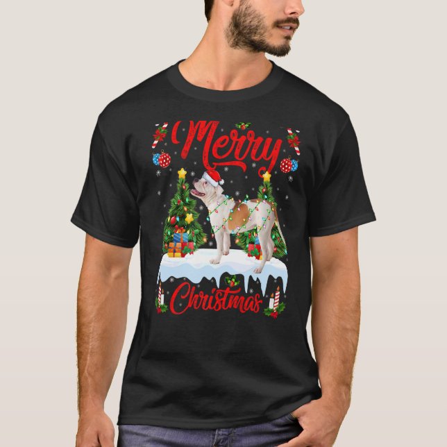 Camiseta Luces Navidades del Bulldog Santa American Tree de (Anverso)