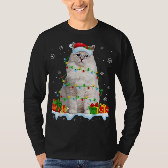 Camiseta Luces Navideñas de Gato Ragdoll Divertido Regalo p (Anverso)