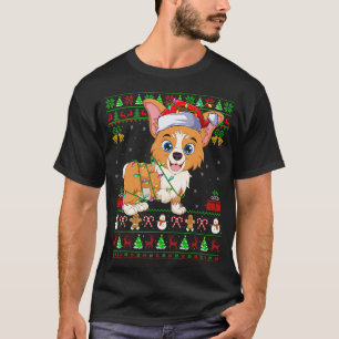 Camiseta Luces Navideñas Feas Santa Perro Corgi Galés Navid