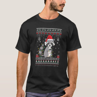 Camiseta Luces navideñas Navidades feos Racon Pajama Racoon