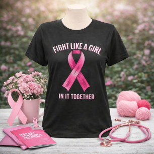 Camiseta Lucha Como una Niña Cinta Rosa Cáncer de Seno