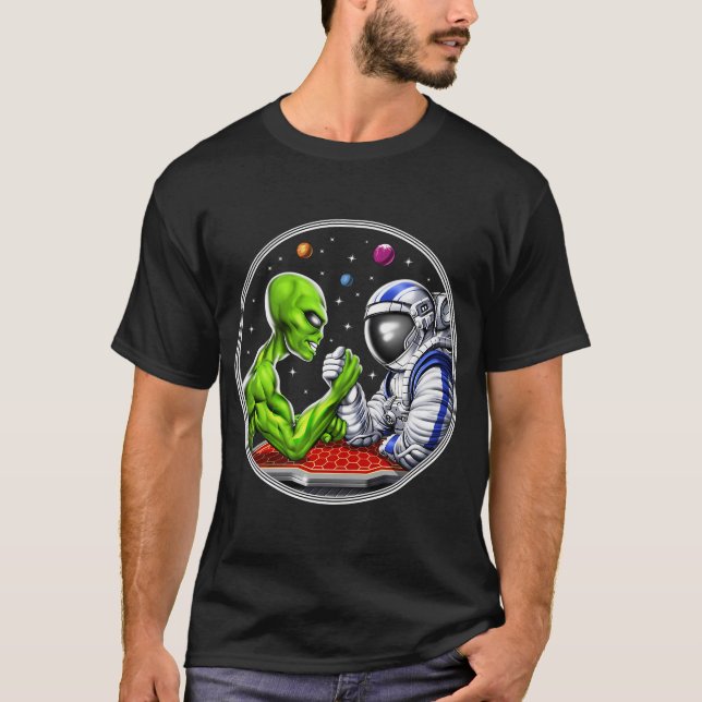 Camiseta Lucha de brazos de astronauta alienígena (Anverso)