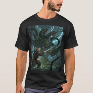 Camiseta Lucha de Hidra Mítica en Bosque Lluvioso