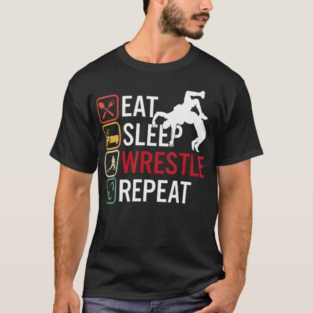 Camiseta Lucha Repite Dormir Comer Lucha de Repetición (Anverso)