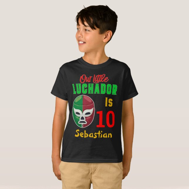 Camiseta Luchador: Personalizado colorido niño cumpleaños (Anverso completo)