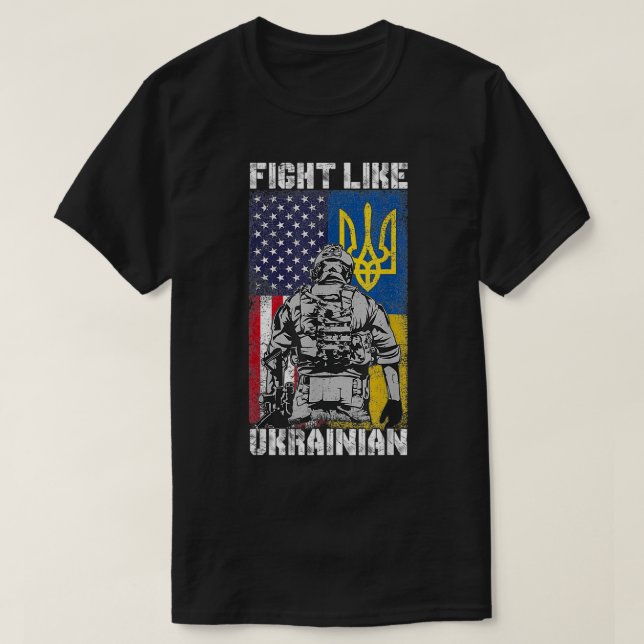 Camiseta Luchar como ucranianos norteamericanos salen volan (Diseño del anverso)